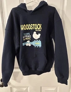 Woodstock Hoodie Kid’s Size M 8-10 Navy Cotton Blend Hooded, Pockets EUC - Picture 1 of 5
