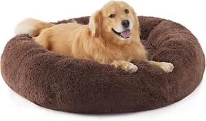 Calming Dog Bed Donut Washable Pet Bed, Anti-Slip Fluffy Plush Faux Fur Dog Bed - Picture 1 of 6