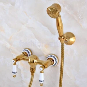 Gold Color Brass Wall Mounted Bathroom Hand Held Shower Head Faucet Set fna988 - Picture 1 of 5