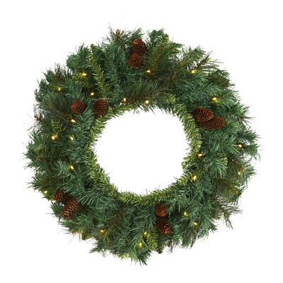 Nearly Natural 20in. Mixed Pine and Pinecone Artificial Christmas Wreath with 35 - Image 1 of 4
