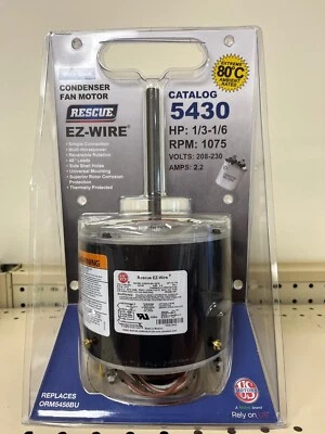 US Motors 5430 RESCUE® EZ-Wire Condenser Fan Motor, 208-230V, 1/3-1/6 HP, 1075
