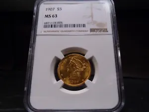1907 MS63 $5 Gold Liberty Half Eagle NGC Certified - Stunning for Grade - Picture 1 of 8
