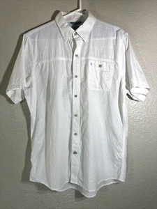 Men's Izod Saltwater Relaxed Linen White Button Up Short Sleeve Shirt Size Large - Picture 1 of 6