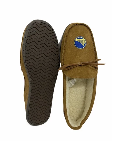 Golden State Warriors Slippers Mens Size 13/14 XL NBA Moccasin Tan (BRAND NEW) Cover
