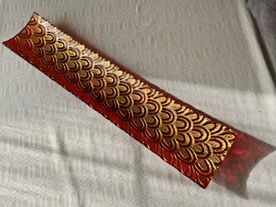 Largo 26" Vidrio Único Oro Rojo Metálico Reverso Pintado Crujido Bandeja Navidad Foto 1 de 4
