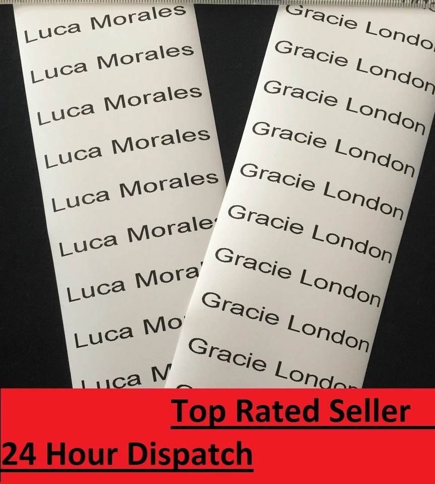 20 étiquettes prénom école personnalisées au fer à repasser imprimées rubans imperméables uniforme - Photo 1/1