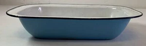 vintage 11x18x2.25 inch ENAMELWARE BAKING PAN ~ white/blue/black trim - Picture 1 of 7