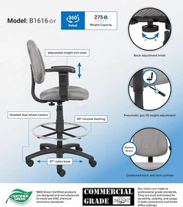 USA,Boss Office Products Ergonomic Works Drafting Chair with Adjustable Arms in - Picture 1 of 8