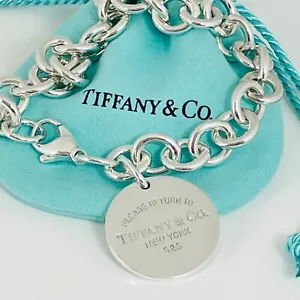 Please Return to Tiffany LARGE 8.5" Round Tag Charm Bracelet Mens Unisex - Picture 1 of 7