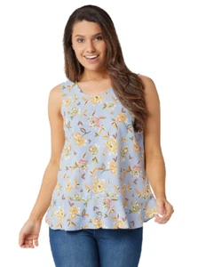 Denim & Co. XX-Small Printed Sleeveless Tank Top Flutter Bottom Blue Haze 2XS - Picture 1 of 5