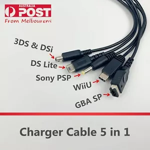USB Charger Cable 5 in 1 For Nintendo GBASP DSL DSi 2DS 3DS WiiU SONY PSP - Picture 1 of 3