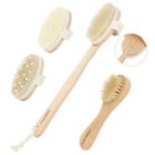 Dry Brushing Body Brush Set Wood Long Handle with 3 Detachable Heads, Face Br...
