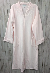 Miss Elaine Robe Womans XL Pink Peach Embroidered Zip Front Pockets Fleece NWT - Picture 1 of 14