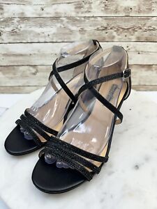 Badgley Mischka American Glamour Queen Black Glitter 8.5 Dress Shoes Ankle Strap