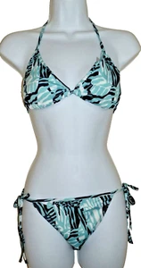 New Juniors size Large Green Black White String Bikini Poly/Spandex Swim Suit - Picture 1 of 2