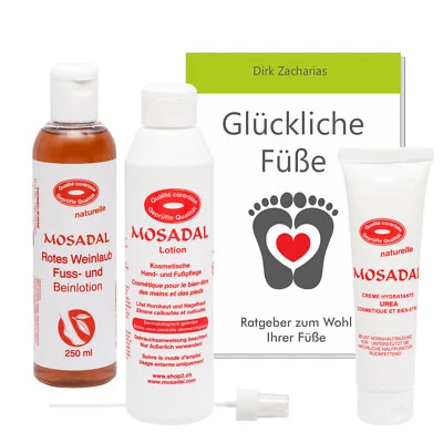 Mosadal Hornhautentferner + Urea Creme + rote Weinlaub Lotion - Fußpflege Set