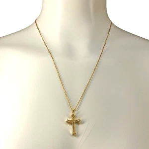 Women Cross Rhinestone Crystal Pendant Necklace 22" Length Stainless Gold - Picture 1 of 7