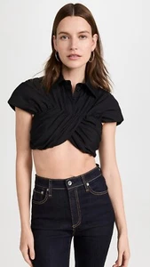 NEW Brandon Maxwell Black Cropped Top with Pleated Yoke Size 8 Retail $1395 - Picture 1 of 23