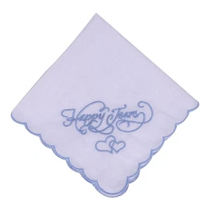 Happy Tears Embroidery Cotton Handkerchief Bridal Shower Wedding Gift 28x28cm - Photo 1/8