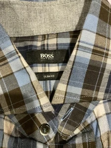 HUGO BOSS Mens Shirt sz S Blue Checked - Picture 1 of 4