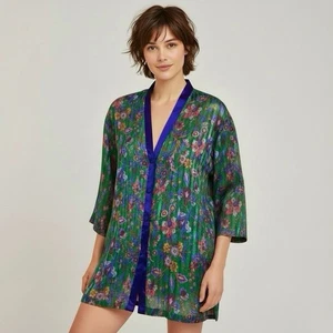 Camisa Pijama VICTORIA'S SECRET Vintage Etiqueta Dorada Satén Floral Damasco Rayas M - Imagen 1 de 12