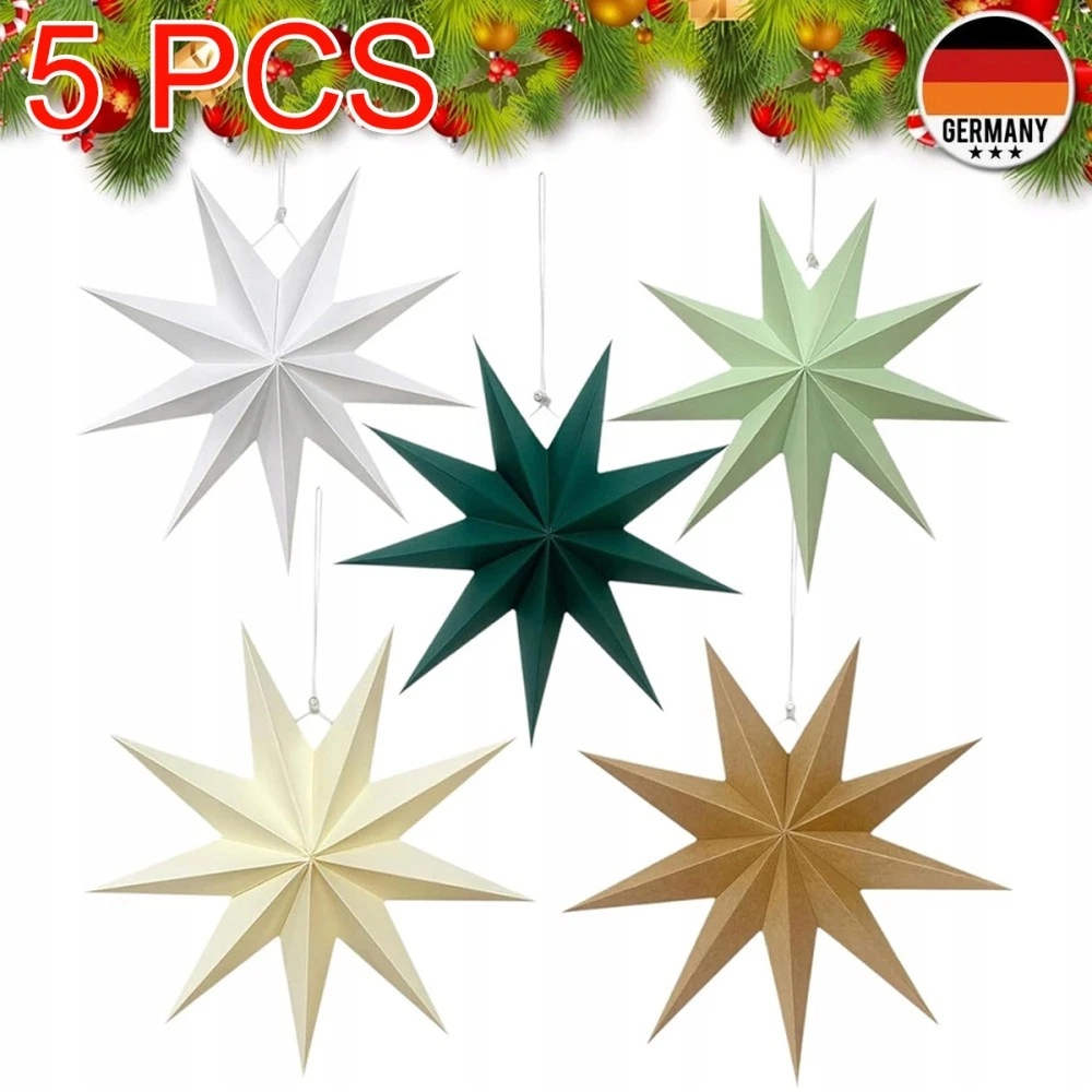 YCVSKY 5 Papiersterne Zum Aufhängen – 3x 30cm & 2x 45cm In Schwarz, Weiß, Grau, Skandinavisches Design