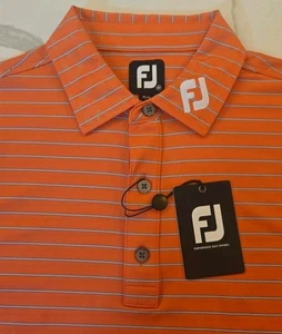 NWT FootJoy Mens Golf Polo Striped Embroidered Logo Short Sleeve Orange Medium - Picture 1 of 9