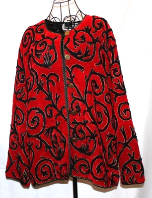 Blazer Rojo Negro Dorado Botón Frontal Suéter Maggie Barnes 1X Traje Chaqueta Vacaciones Foto 1 de 4