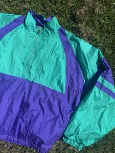 ASICS Jacket Mens Large Purple Color Block Windbreaker Vintage 90s Track MFT - Picture 1 of 11