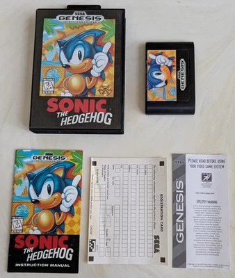 CLEAN Sonic the Hedgehog Sega Genesis ESRB Variant Complete CIB ALL INSERTS - Image 1 of 4