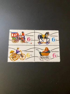 U.S. Scott #1418c Navidad Juguetes Antiguos Precancelados 1970 6¢ Bloque de 4 MNH OG Foto 1 de 2