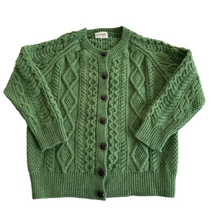 Damen SAOL Ireland grüne Strickjacke Pullover Merinowolle Zopfmuster Weihnachten Gr. XXL - Bild 1 von 6