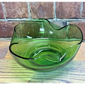 Vintage Anchor Hocking Large Serving Bowl, Accent Modern Forest Green Folded Rim - Picture 1 of 6