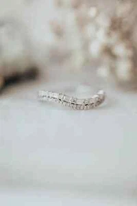 Curve Shape Sterling Silver Double Row Band Baguette & Round Cut Wedding Ring - Picture 1 of 6
