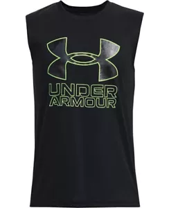 UNDER ARMOUR Boys Tech Hybrid Print Fill Tank Top * BLACK/VOLT - YSM, YL ** NWT - Picture 1 of 2