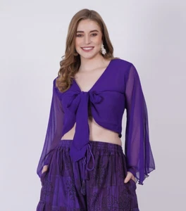 Top corto informal de verano con nudo de corbata liso manga campana para mujer lote surtido 03 piezas - Imagen 1 de 10