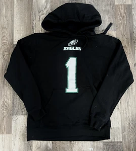 Felpa nera con cappuccio Philadelphia Eagles NFL Hurts #1 da uomo logo medio davanti e dietro - Foto 1 di 4