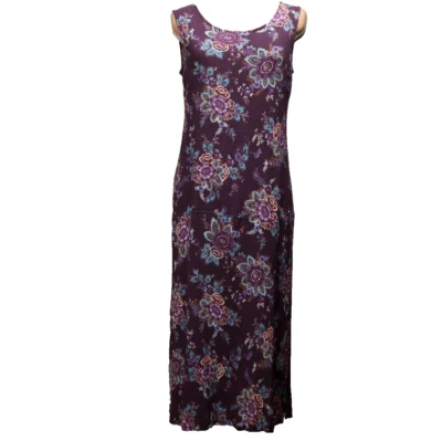Vintage White Stag Floral Crinkle Fabric Sleeveless Midi Dress Purple L (12/14) - Image 1 of 4