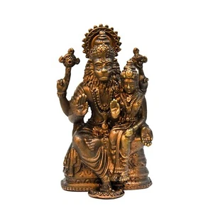 Handmade Copper Lakshmi Narashimha Idol Statue Patina Antique Finish Figurine - Picture 1 of 4