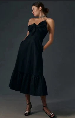 Vestido Feminino Anthropologie Hutch Midi Preto Laço Preppy Casamento Retrô Tamanho 0 Novo - Imagem 1 de 4