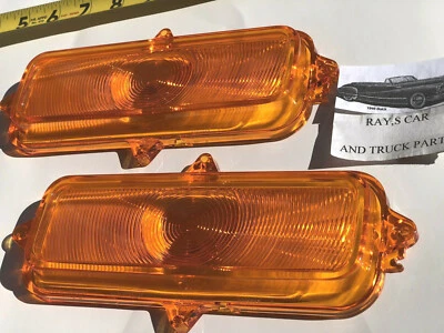 NEW PAIR OF REPLACEMENT 60 TO 66 CHEVROLET TRUCK SUBURBAN AMBER PARK LIGHT LENS - Image 1 of 4