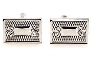 SHIELDS Silver Tone Textured Decorated Metal Vintage 1950s Rectangle Cufflinks - Picture 1 of 13