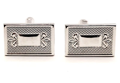 SHIELDS 银色纹理装饰金属复古 20 世纪 50 年代矩形袖扣 — 第 1/4 张图片