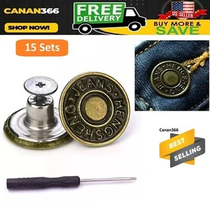 15 Sets Replacement Jeans Buttons, 17Mm No-Sew Nailless Removable Metal Jeans - Picture 1 of 6