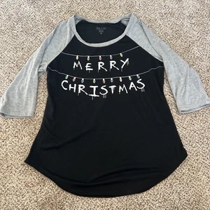 Merry Christmas 3/4 Sleeve Shirt Raglan Lights - Picture 1 of 4