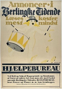 Original Vintage Poster BERLINGSKE TIDENDE HJAELPEBUREAU Denmark Travel LINEN - Picture 1 of 5