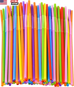 100PCS Flexible Plastic Straws, Colorful Disposable Bendy Party Fancy Straws12.8 - Picture 1 of 13