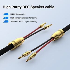 2pc OFC Copper Conductor Wire with Banana Plug HIFI Surround Sound Speaker Cable