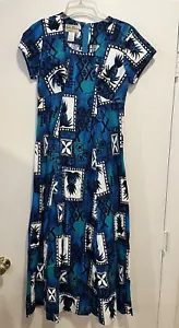 Vestido Vintage HUKILAU FASHIONS Hawaiano Mod Azul Real Piña Talla 10 -- 4140 - Imagen 1 de 6