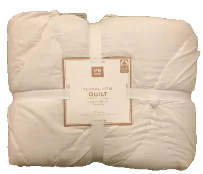 Pottery Barn Teen Floral Pom Girls Quilt Comforter White TWIN Nip - Image 1 of 2
